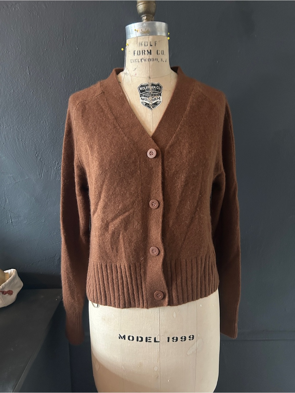 Comptoir Des Cotonniers Brown V-Neck Button Cardigan Sweater